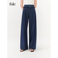 FSLE 2026 Summer Women Ruffle Trim Straight Leg Pants, High Waist Slimming Casual Trousers for Daily Commute Soft Feminine Style