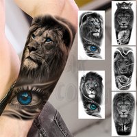 Realistic Lion Eyes Arm Temporary Tattoos For Women Adult Men Lion Compass Crown Cross False Tattoo 3D Waterproof Tattoo Sticker