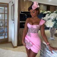 Customized Modern One Shoulder Cocktail Dress Modern Cocktail Gown Mini Short Party Gown Beading Prom Wedding dress image 3
