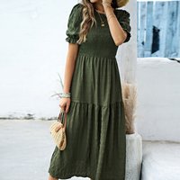 Elegant Women's Summer Long Dress Vintage Short Sleeved Sundress Casual O Neck Beach Prom Evening Party Maxi Dresses Vestidos