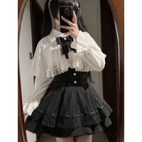 Sweet Lace Cloak Top And Skirt Set Lightweight Casual Loose Style Polyester Fabric Breathable Comfortable Two-Piece Women's O...