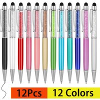 12pcs Crystal Ballpoint Pens Crystal Stylus Pen 2 in 1 Slim Bling Glitter Diamond Ballpoint Pen Stylus Capacitive Writing Pens