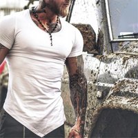 Plain Gym Bodybuilding Fitness Training Shirt Summer Mens Running Sport Clothing Cotton Breathable Short Sleeve Slim Fit T-Shirt