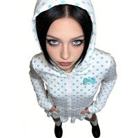 Spring/Summer hot girl sweet hem hooded sweatshirt Japanese Y2K retro hot girl Harajuku polka dot bow long sleeved sweatshirt
