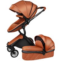 Baby stroller 2 in 1, Luxury PU leather Newborn Carriage,High Quality Landscape two way trolley car, baby Pushchair shell pram