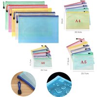 5PCS Stationery Storage Folder File Mesh Zipper Pouch A4/A5/A6 Document Bag Zip File Folders School Office Supplies