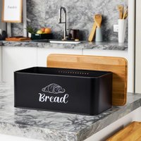 Bread Keeper Storage Bin Durable Carbon Steel Bread Box with Airtight Bamboo Lid for Bakery Kitchen Countertop Pastries