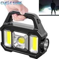 Solar Charging LED/COB Flashlight Multi-Functional Handle Outdoor Camping Work Light Portable 6 Lighting Modes Searchlight Lamp