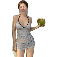 women's vacation bikini suspender print small chest gathered pure desire to play in water swimsuit covers belly looks slim sweet