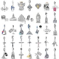 New 925 Silver Architecture Series Pearl Pyramid Colosseum Bell Tower Charm Fit Original Bracelet Women's DIY Pendant Gift