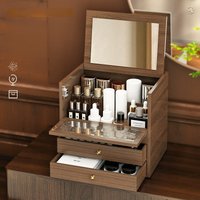 Dust-Proof Organizer with Mirror Makeup Storage System Modular Skincare Trays for Countertop/Bathroom Capacity Cosmetic Case