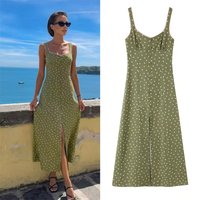 Women's Dress 2026 Summer New Style Green Polka Dot Sleeveless A-Line Long Dress Beach Vacation Personalized Fashion