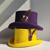 Purple 100% Wool Hat for Men and Women Fedora Gentleman Bowler Hat Black White Magic Hat Presidential Hat Feather Accessories