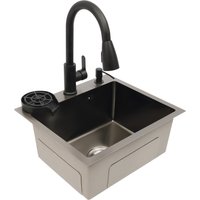 Évier de cuisine multifonctionnel avec robinet rétractable, distributeur de savon et panier d'égouttement, évier en acier inoxydable noir, spécifications 3