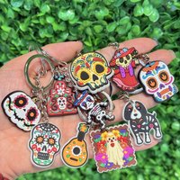 1-30Pcs Mexican Day of the Dead Handbag Keyring Accessories Skull Rabbit Cat Keychain Adult Silicone Home Key Chains