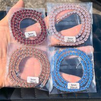 2026Tennis Chain Necklace for Women Luxurious Pink Diamonds Shiny men Brass Silver Plated ice Chain Hip hop Jewelry