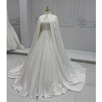 Luxury Muslim Princess Wedding Dresses with Cape Wrap High Neck Long Sleeve Caftan Kaftan Bride Garden Outfit Customsized