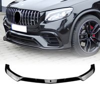 Gloss Black/Carbon Fiber Look Lower Splitter Protector Blade Front Bumper Spoiler Lip For Mercedes Benz X253 GLC63 AMG 2016-2019