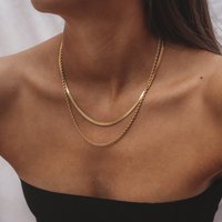 Simple Jewelry 18K Gold Plated Flat Snake Chain Layer Necklace Stainless Steel Snake Rope Chain Necklace Gift