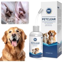 PetClear 60ml Natural Ear Drops - Dogs Cats Ear Care, Mite/Wax/Odor Removal, Itch Relief, No Stinging/Residue, Soft Dropper