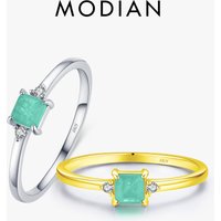 Modian New 925 Sterling Silver Fashion Emerald cut Tourmaline Finger Rings For Women Elegant Simple Paraiba Silver Fine Jewelry