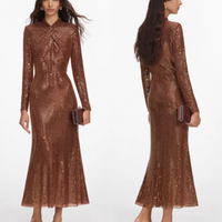 Women diamond midi dress long sleeve high waist fashion luxury party long dress