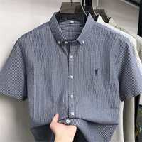 Designer brand short sleeve shirt 100% cotton men's summer comfort high-end pony embroidery fashion stripe golf casual new top