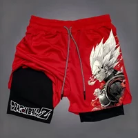 Dragon Ball Herren-Shorts mit doppelter Schicht, Son Goku, Sommer, japanischer Anime, gefälschte zweiteilige Sport- und Fitness-Shorts, schnell trocknende Shorts