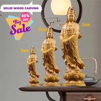 Natural Cypress Guanyin Buddha Decorative Characters Statue ,Solid Wood Art Carving Home Room Office Feng Shui Statue