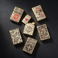Vintage Engraved Lighter Metal Oil Lighter Carved Windproof Grinding Wheel Retro Petrol Lighter Unique Collection Men Gift