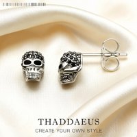 Stud Earrings Skull Pave,Europe Style Fine Jewerly For Women Men Punk Gift In 925 Sterling Silver