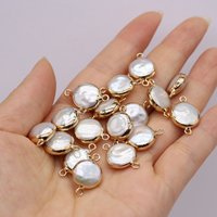 20x13mm Round Two Hole Connector Pendant Natural Freshwater Pearls Charms for Jewelry Making DIY Necklace Bracelet Accessories