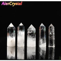 Natural Transparent Quartz Column Transparent Delicate White Crystal Hexagonal Obelisk 50-80mm Wandstone Room Decoration Gift