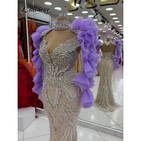 High Fashion Two Pieces Evening Dresses Mermaid Crystals Celebrity Dresses Designed Prom Party Dresses For Women Customized