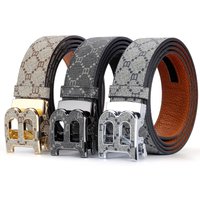 Classic B Print Leather Belt for Men - Adjustable Ratchet Buckle Dress Belt for Suits & Trousers