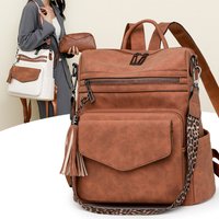 Leather Casual Vintage Large Capacity Backpack Women's Travel Commuter Shoulder Bag Versatile Backpack Soft PU Material Daily...