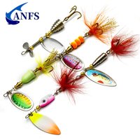 ANFS 5pcs Fishing Lure Spinner Bait, Bass Trout Salmon Hard Metal Spinner Baits Kit with Tackle Box