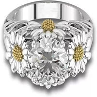 New Elegant Daisy Flower Single Ring for Women, Fresh Countryside, Light Luxury, Four Claw Inlaid Zircon Jewelry Accessories