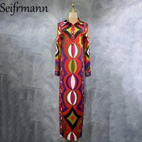 Seifrmann 2026 Summer Women's clothing New style Fashionable lapel Long Sleeve Printed Loose Long Dress