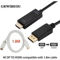 GRWIBEOU 4K DisplayPort to HDMI-compatible Adapter Converter Display Port Male Cable Adapter Video Audio For PC TV 1.8M