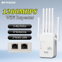 OPTFOCUS Wifi Repeater 1200Mbps 2 Lan RJ45 Port Wireless WIFI Extender Signal Booster 2.4G 5G 6 Antennas Wifi Amplifier Router