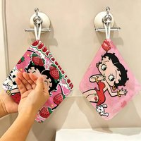 Animation B-Betty B-Boop Hanging Kitchen Towel, Polyester Cotton Fabric, Absorbent Hand Wiping Towel for Home Dormitory