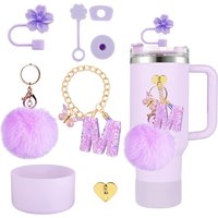 8pcs Cup Accessories Set for Stanley Cup 30 40oz Tumbler Flower Straw Cover Topper Cap Letter Charms Silicone Boot Spill Stopper