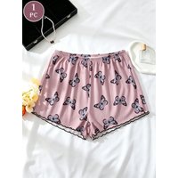 1PC Butterfly Print Waffle Knit Lounge Shorts, Elastic High Waist Scalloped Trim Soft Breathable Women Summer Sleep Bottoms