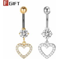Long Pendant Inlaid Zircons Hollow Heart Belly Button Rings 1.6mm 14G Titanium Body Piercing Navel Jewelry Valentine's Day Gifts