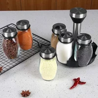 1/7pcs Spice Jar Glass Organizer Rotating Glass Seasoning Sugar Pepper Bottle Frame Salt Shakers Holder Kitchen Storage Rack