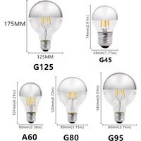 Edison E27 Mirror Silver Retro LED Light Bulb 4W 8W A60 ST64 G80 G95 G125 Vintage Filament Lampada LED Lamp Warm White Lighting