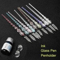 Colored Crystal Glass Dip Pen Set with Gift Box Gold Powder Color Ink Signature Pen Creative Stationery Gift