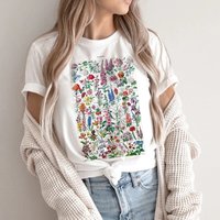 Vintage Blumen illustration T-Shirt Boho-Stil lässig Blumen druck Top niedlichen ästhetischen grafischen Frau T-Shirts Baumwolle