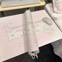 Leather Desk Pad Protector Pink Windpipe Rabbit Flying Bunny Bow Y2K Mouse Pad Office Desk Mat Non-Slip PU Desk Blotter Pad